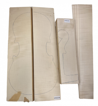Set Curly Maple Back, Sides & Neck plank for Cello Unique Piece #303-006
